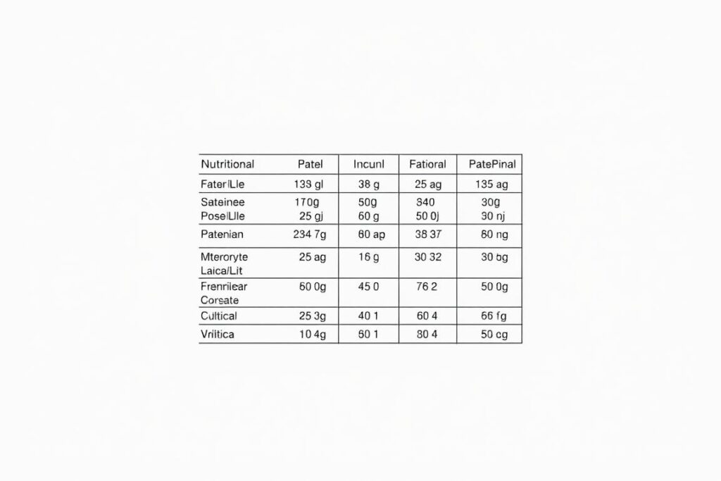 A detailed nutritional information table for a hearty serving of Chili con Carne, presented in a sleek and minimalist style. The table is rendered in a clean, modern typeface against a plain background, with each macronutrient and micronutrient clearly labeled and quantified. The lighting is soft and even, casting subtle shadows to add depth and dimension. The overall mood is informative and educational, with a focus on providing the viewer with a comprehensive understanding of the nutritional profile of this classic dish.