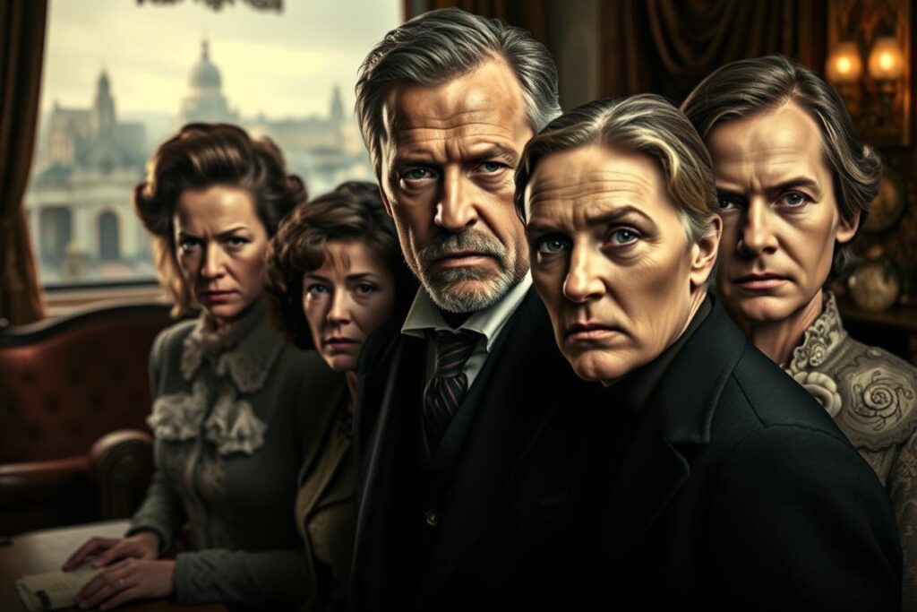 A striking portrait of the Freud series cast, set against a richly textured backdrop. In the foreground, the actors' faces are captured in vivid detail, their expressions conveying a sense of intrigue and depth. The middle ground features a moody, atmospheric setting - perhaps a Victorian-era study or drawing room, with plush fabrics, ornate furniture, and a warm, softly lit ambiance. In the background, a blurred, dreamlike cityscape suggests the historical context of the show. The overall composition creates a sense of insight into the actors' backgrounds and the world they inhabit on screen. A striking portrait of the Freud series cast, set against a richly textured backdrop. In the foreground, the actors' faces are captured in vivid detail, their expressions conveying a sense of intrigue and depth. The middle ground features a moody, atmospheric setting - perhaps a Victorian-era study or drawing room, with plush fabrics, ornate furniture, and a warm, softly lit ambiance. In the background, a blurred, dreamlike cityscape suggests the historical context of the show. The overall composition creates a sense of insight into the actors' backgrounds and the world they inhabit on screen.