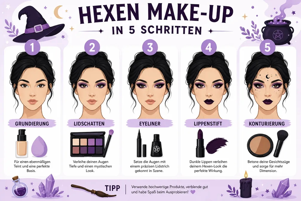 Hexe schminken für Frauen: einfach Schritt für Schritt