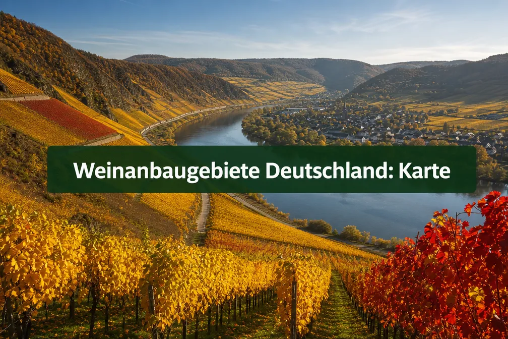 Weinanbaugebiete in Deutschland: Karte 1 Professionelles Querformat () Hero-Bild mit kurzem fettem Textoverlay (≤42 Zeichen): 'Weinanbaugebiete Deutschland: Karte',