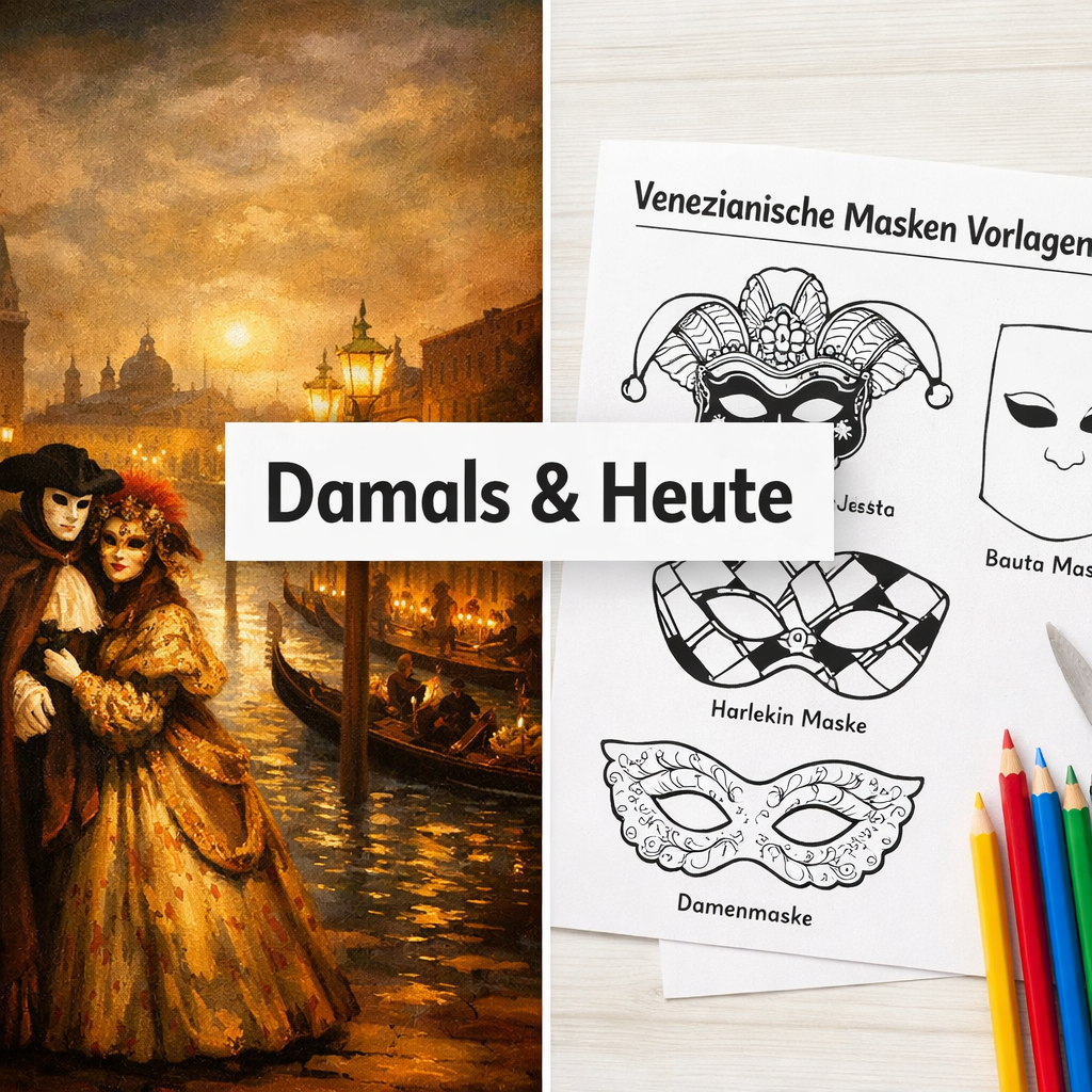 Venezianische Masken: Vorlagen zum Ausdrucken 1 Venezianische Masken für Kinder vs. Erwachsene