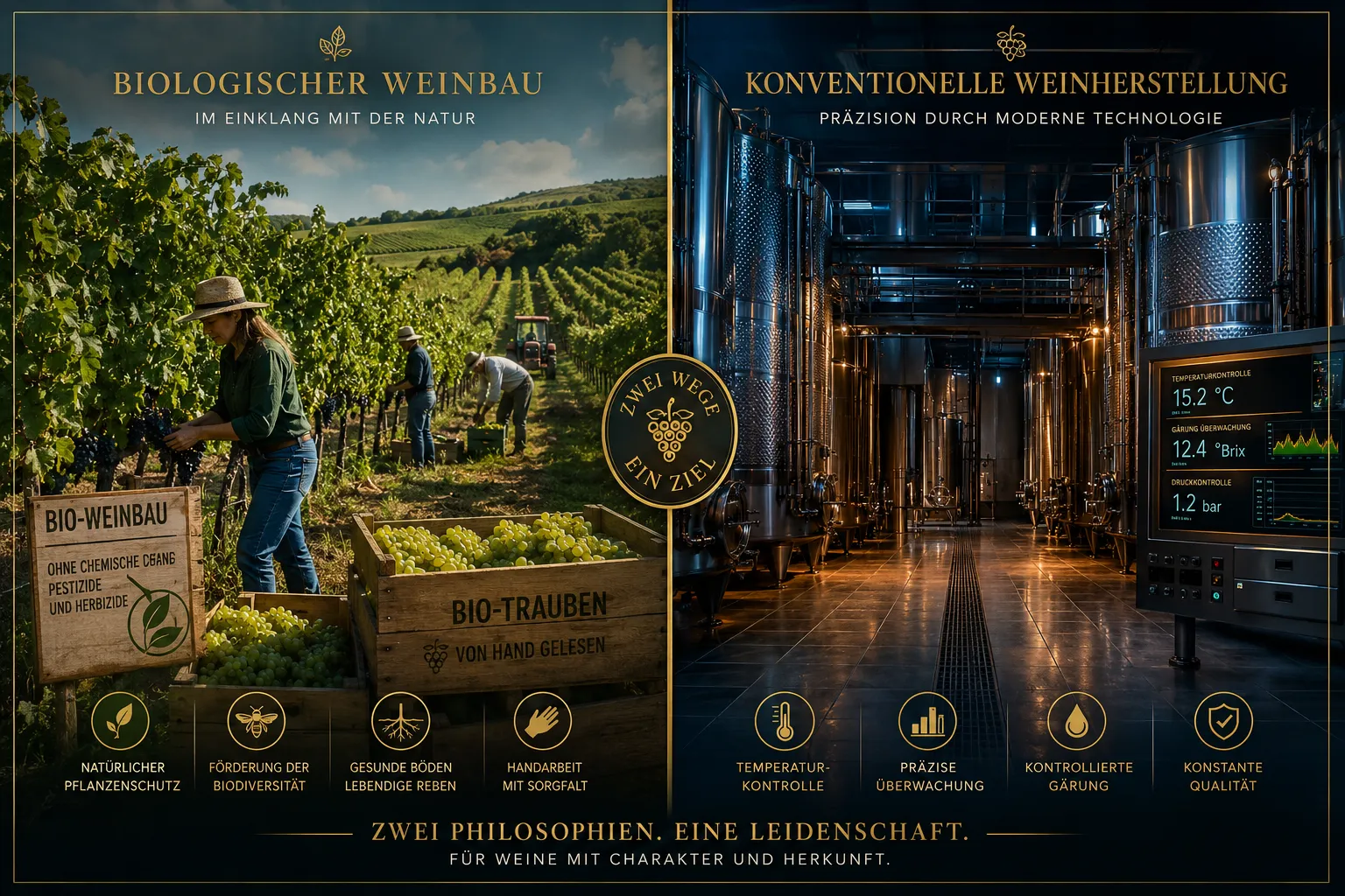 Weinproduktion weltweit: Zahlen, Regionen und Trends 2026 2 Biologische und konventionelle Weinproduktion im Vergleich