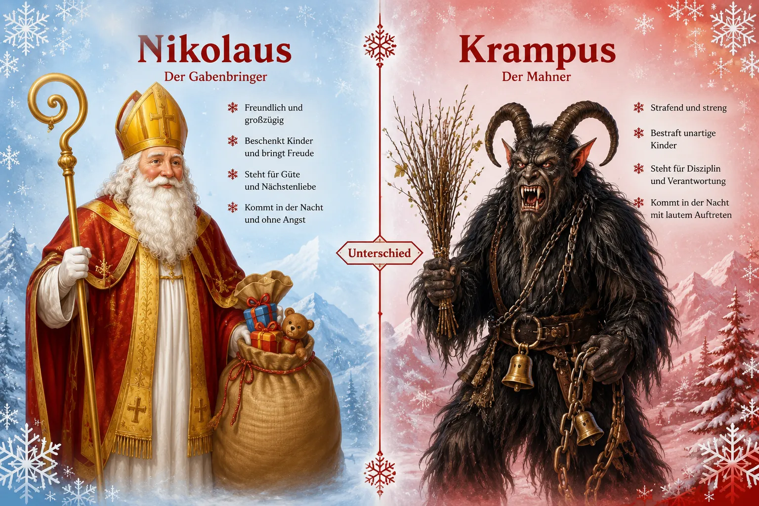 Krampus und Nikolaus: Der Unterschied und die Gemeinsamkeit